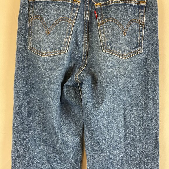 Levi's Ribcage Crop Boot Jeans 26 Blue Button Fly - Picture 8 of 12